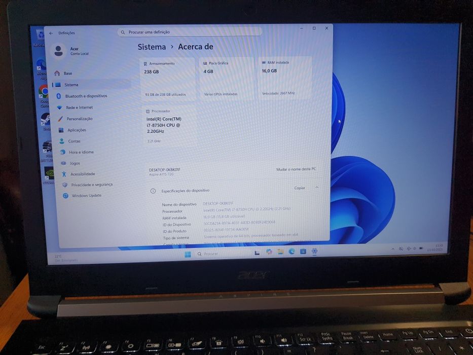 Acer aspire 7 A715-72 série I7 8Gen Gtx 1050