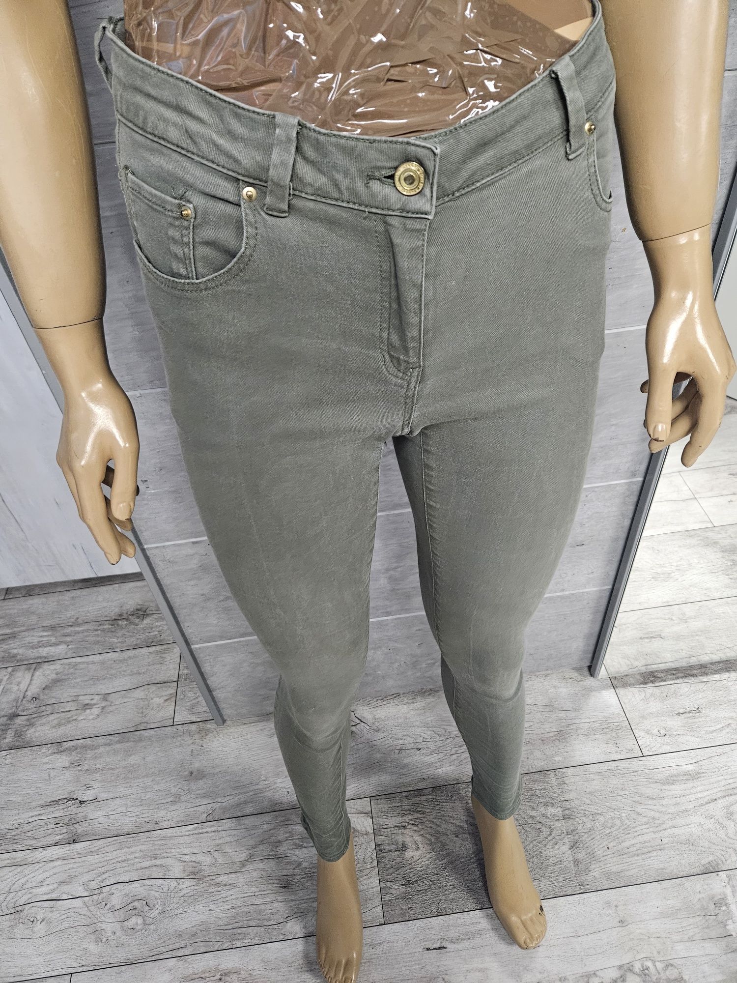 Spodnie rurki khaki jeansy H&M oliwkowe rozm38