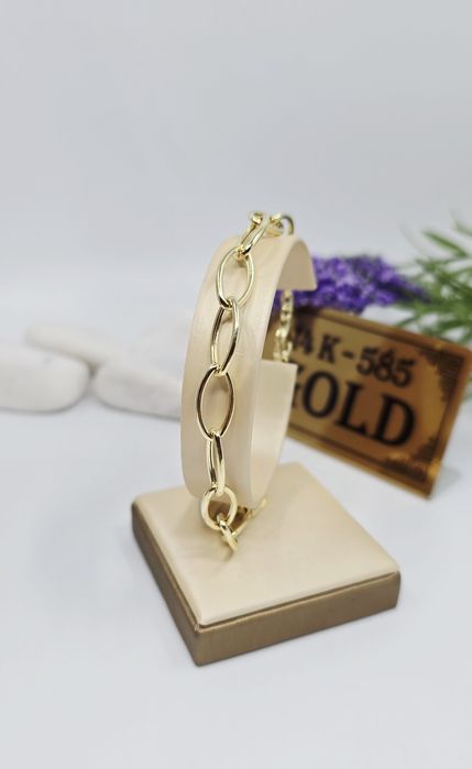 Złota bransoletka splot ankier duże ogniwa próba 585 14k