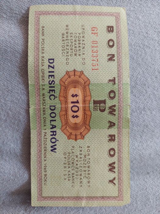 Bon towarowy 10 dolarów 1969r.