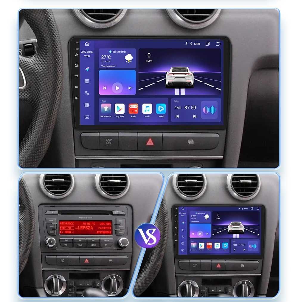 Radio FM RDS DAB+ CarPlay Android WiFi 4G GPS MP3 Nawi USB AUDI A3 8P