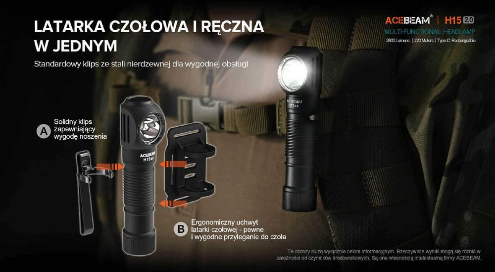 Latarka czołowa ACEBEAM H15 2.0 Światło Białe i Czerwone – 2800lm