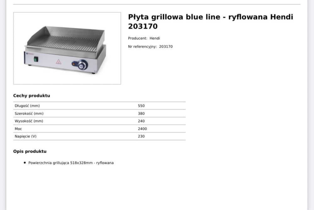 Hendi plyta gillowa ryflowana grill