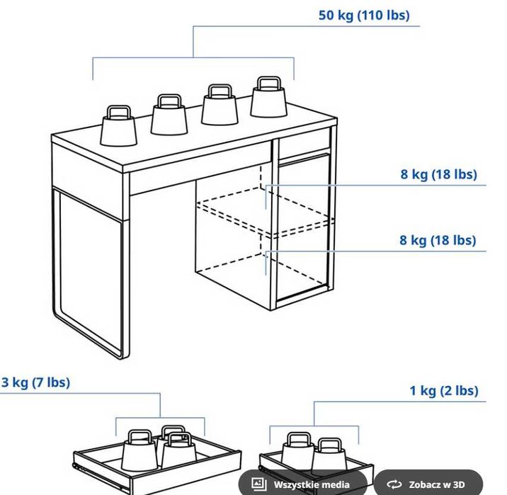 Biurko Ikea Micke Imitacja Dębu + komoda