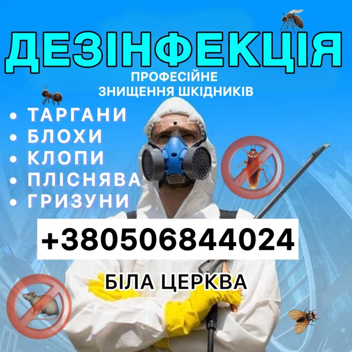 Знищення тарганів клопів блох мишей щурів мурах плісняви