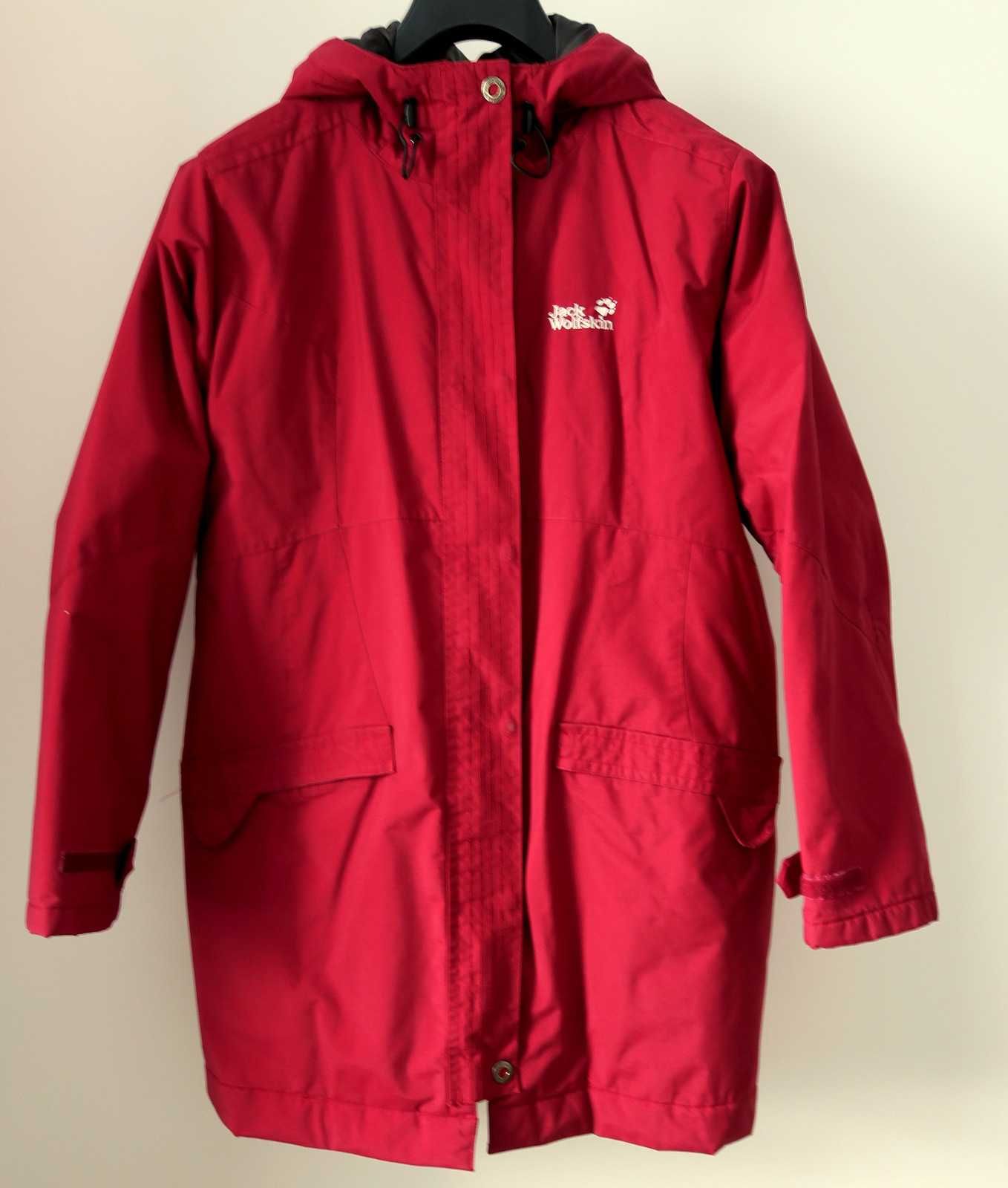 Jack Wolfskin płaszcz czerwony wiśniowy xl 44 ciepły lekki stormlock