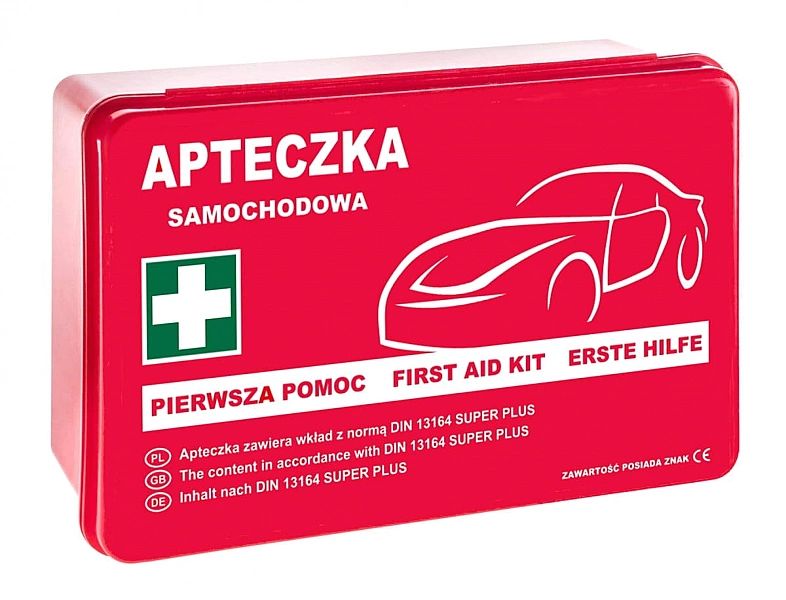Apteczka samochodowa w pudełku z tworzywa DIN 13164 PLUS z wyposażenie