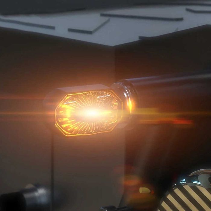 Par piscas LED octagonais rosca pequenos moto cafe racer