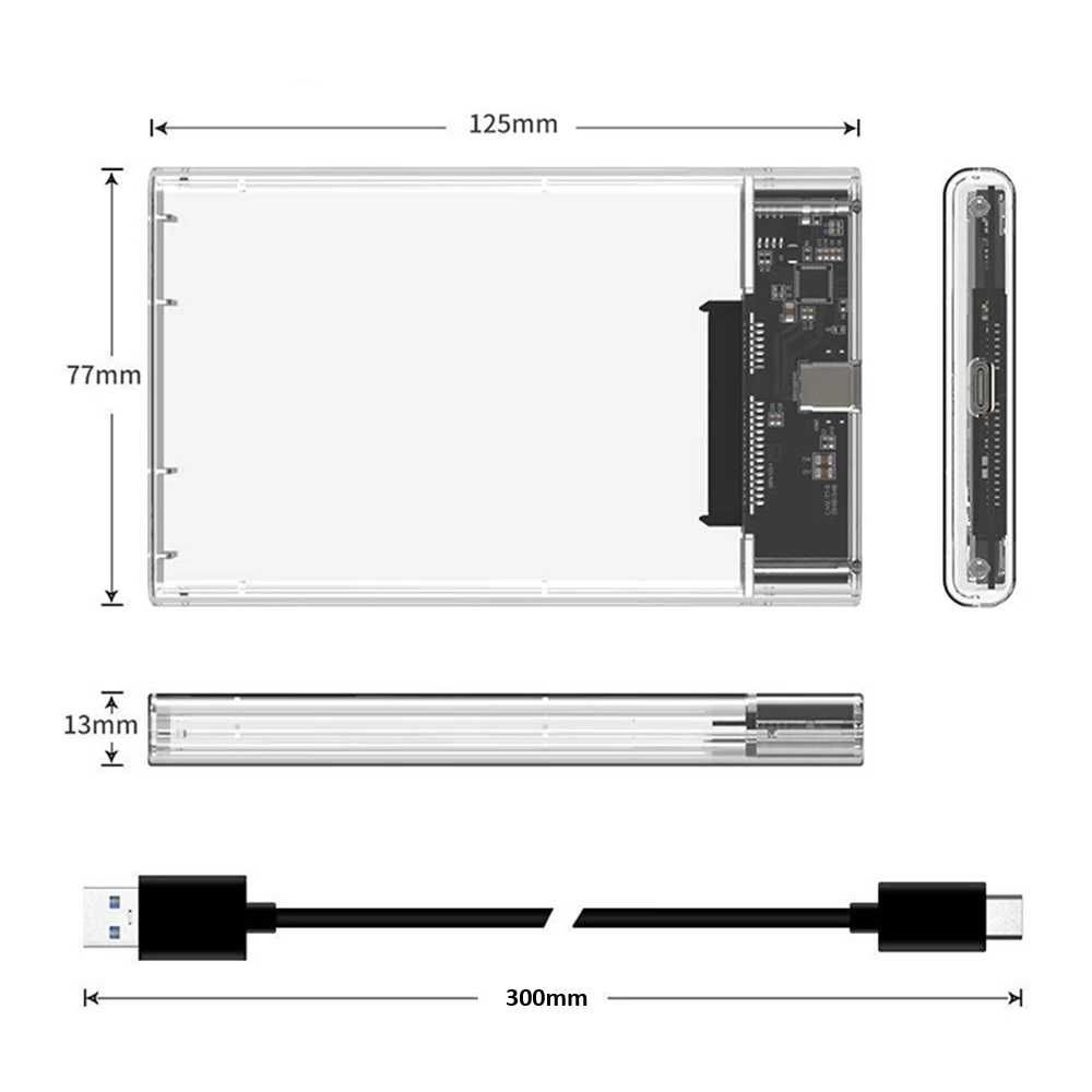 Корпус TypeC USB 3.1 внешний карман SATA HDD SSD 2.5 прозрачный темный