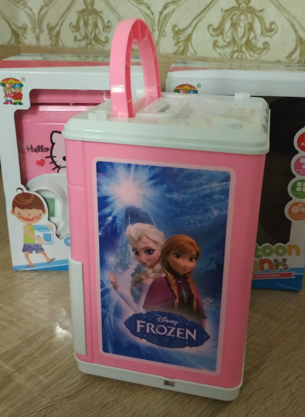 Сейф детский копилка  с  отпечатком пальца  Frozen розовый