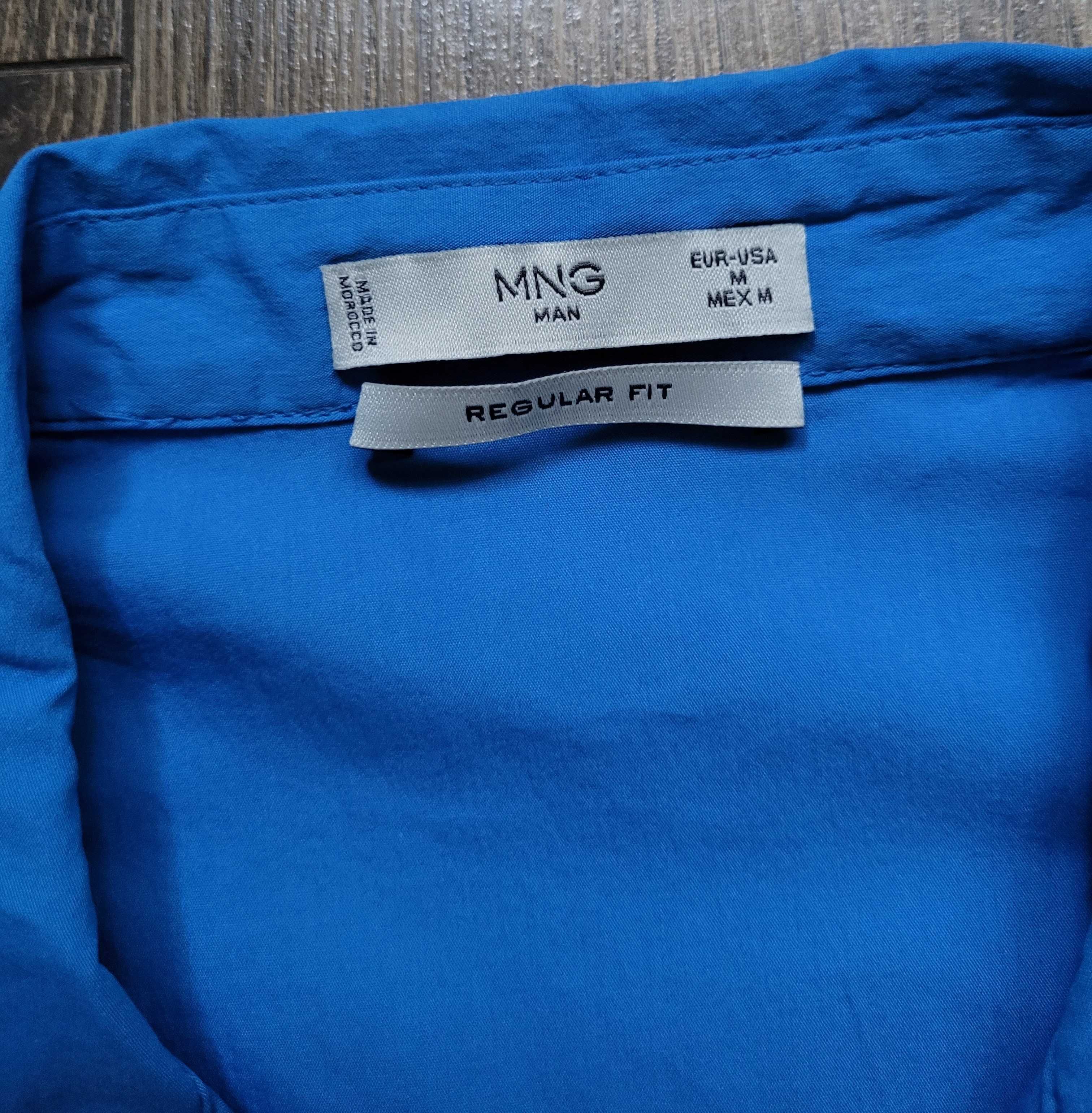 koszula Mango M krótki rękaw gładka regular fit niebieska bawełna