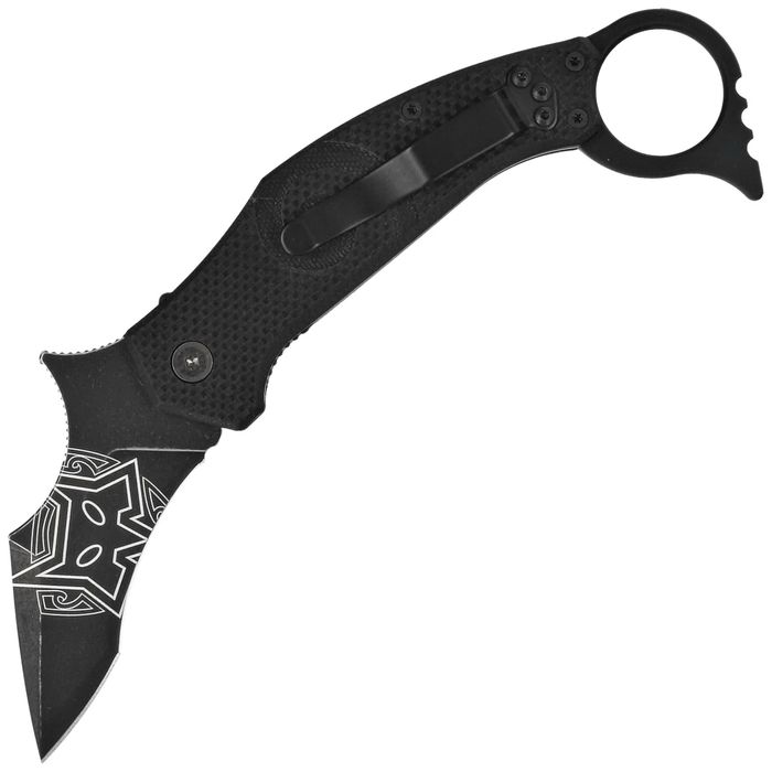 Nóż składany karambit FOX Moa Black G10, Black Stonewashed N690Co by