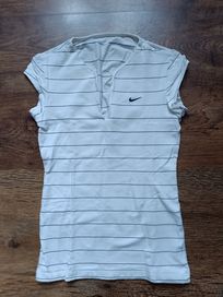 Nike t-shirt sportowy S/M damski biały w paski sexy dekolt