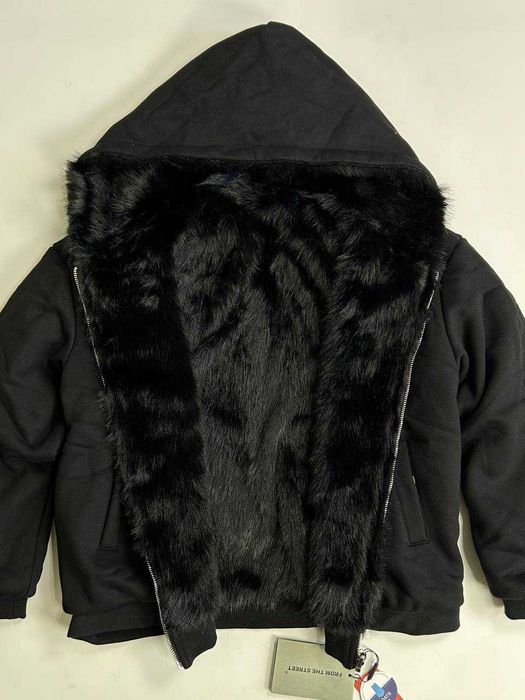 MA-1 бомбер черный мех двостороння куртка хутро зіпка чорний black S M