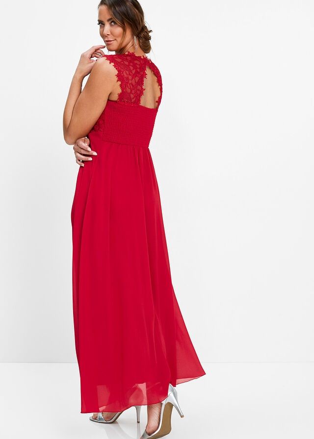 B.P.C długa sukienka czerwona wieczorowa z koronką 44.