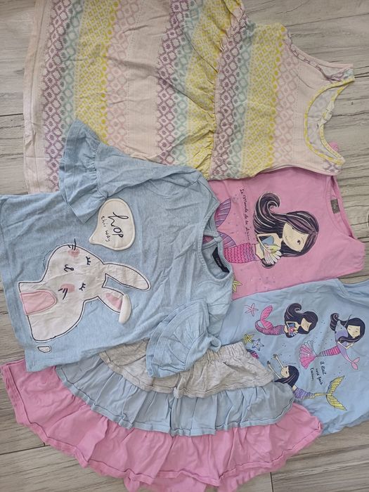 Zestaw dziewczynka lato rozm 110, h&m, sukienka, bluzka, spódniczka