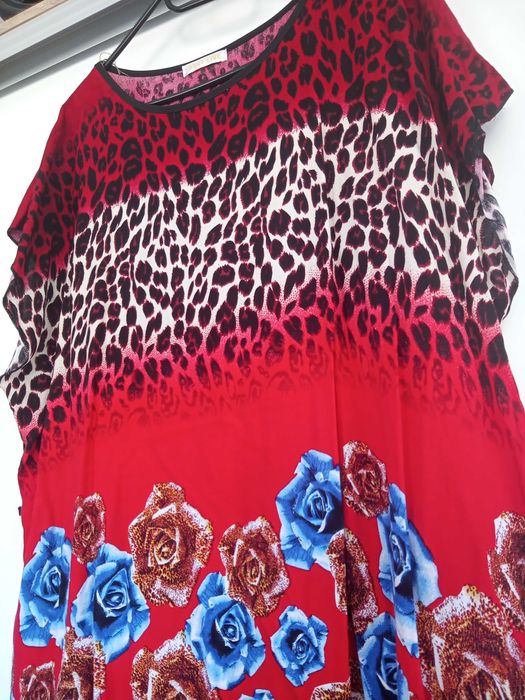 Letnia sukienka w kwiaty w panterkę plus size rozmiar 44 46 48