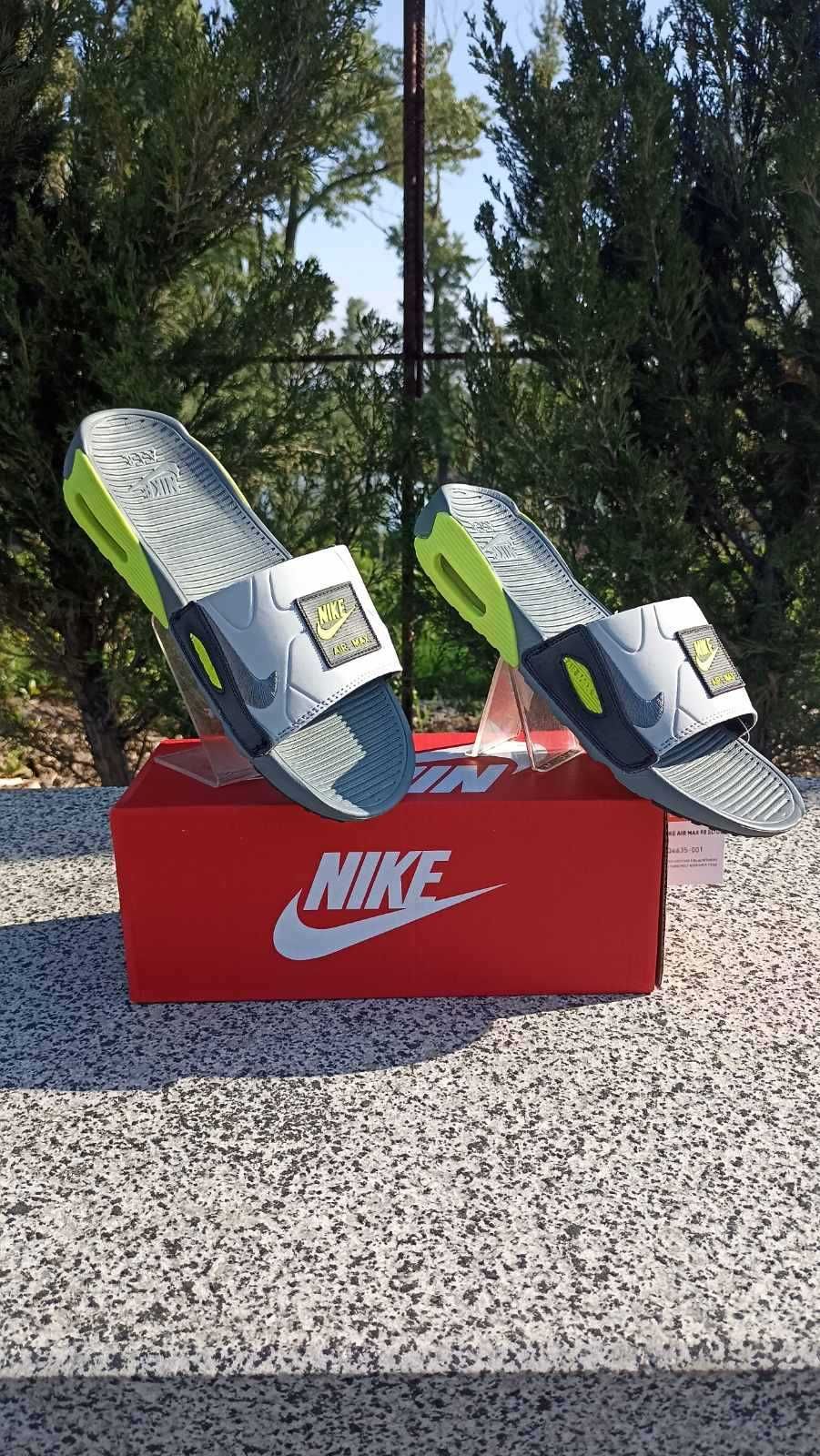 Шлепки мужские nike air max 90 серые с зеленым