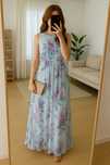 Piękna sukienka maxi w kwiaty wycięcie na plecach boho wiązanie