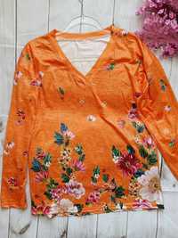bluzka damska z długim rękawem kolorowa w kwiaty r. 42/XL elastyczna