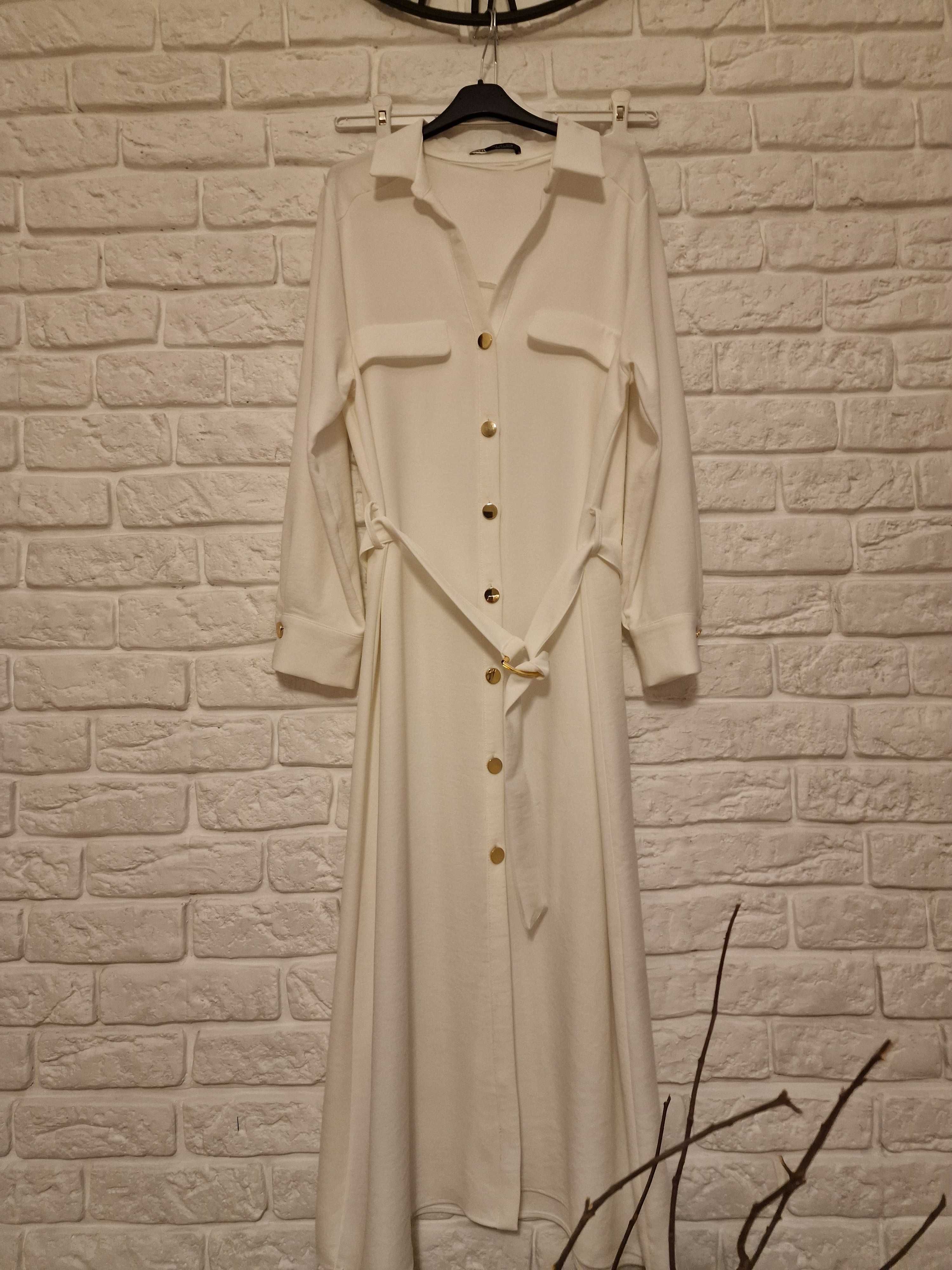 Sukienka Zara Maxi kremowa komunia wesele rozmiar L rozmiar 40 długa