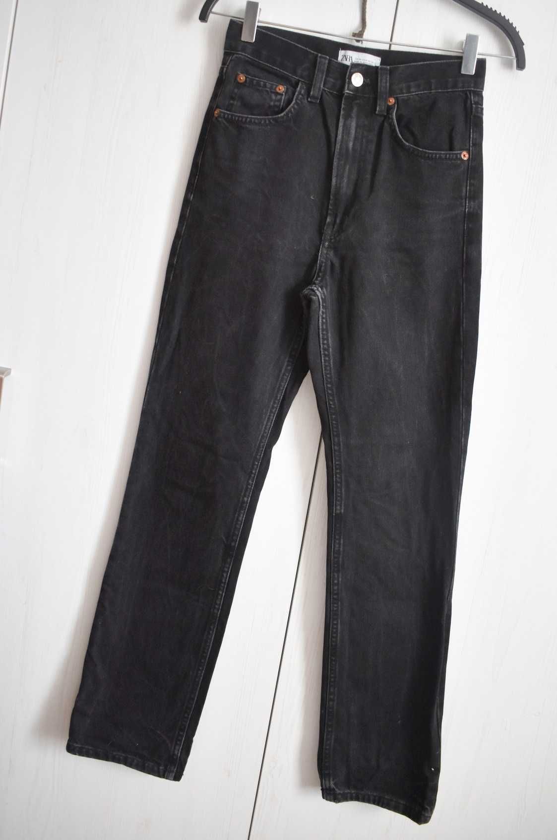 Spodnie dżinsowe XXS wysoki stan dżinsy jeansowe wide leg proste Zara