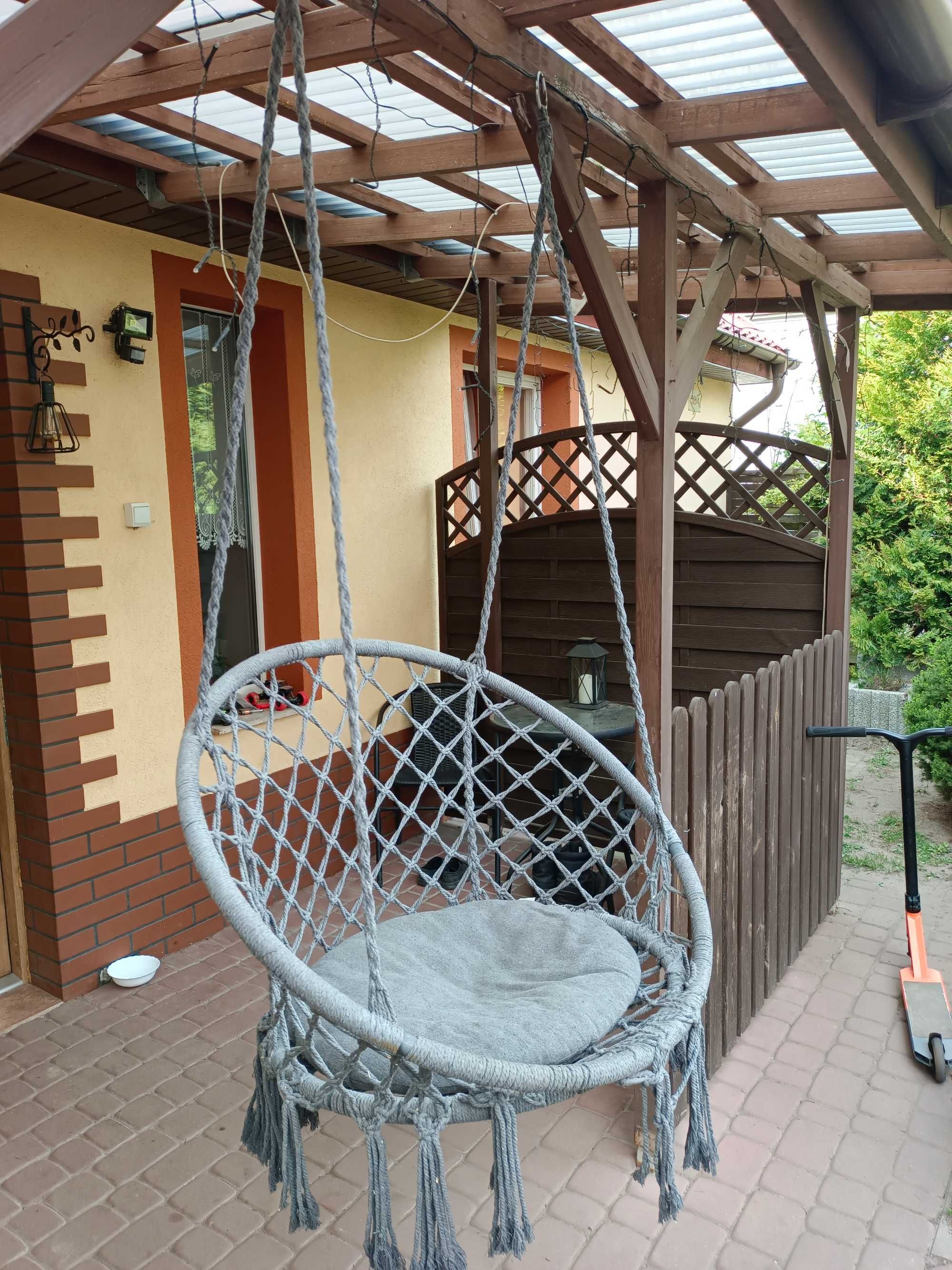 Sofotel, fotel wiszący z poduszką, boho, szary, bocianie gniazdo