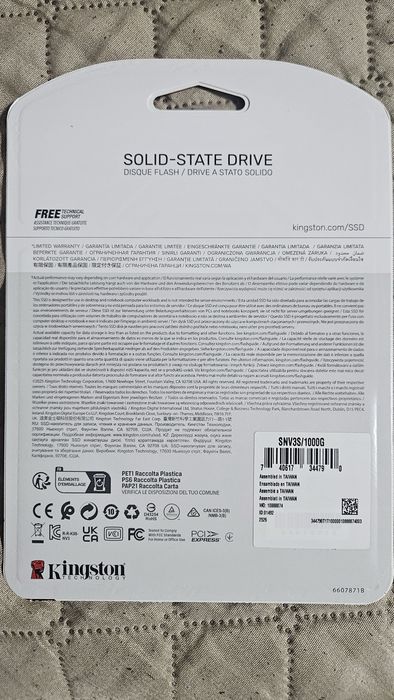 Накопичувач SSD M2 1Tb Kingston NV3 PCI Express 4.0 x4 (SNV3S/1000G)