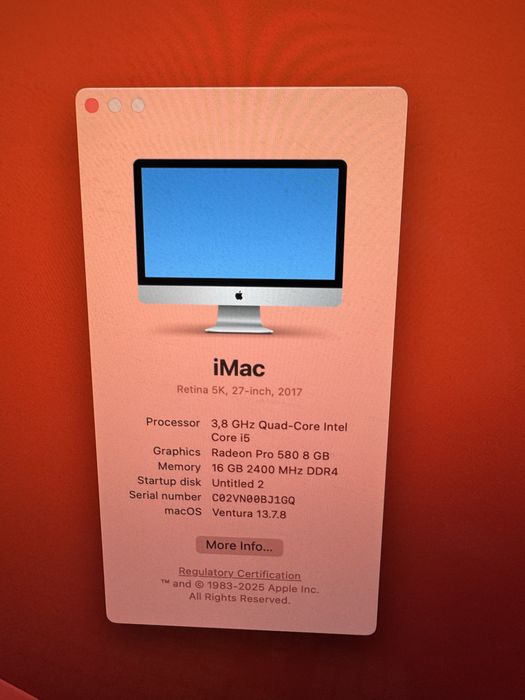Imac 27ʼʼ 2017 core i5 128ssd 2tb hdd 16gbRam