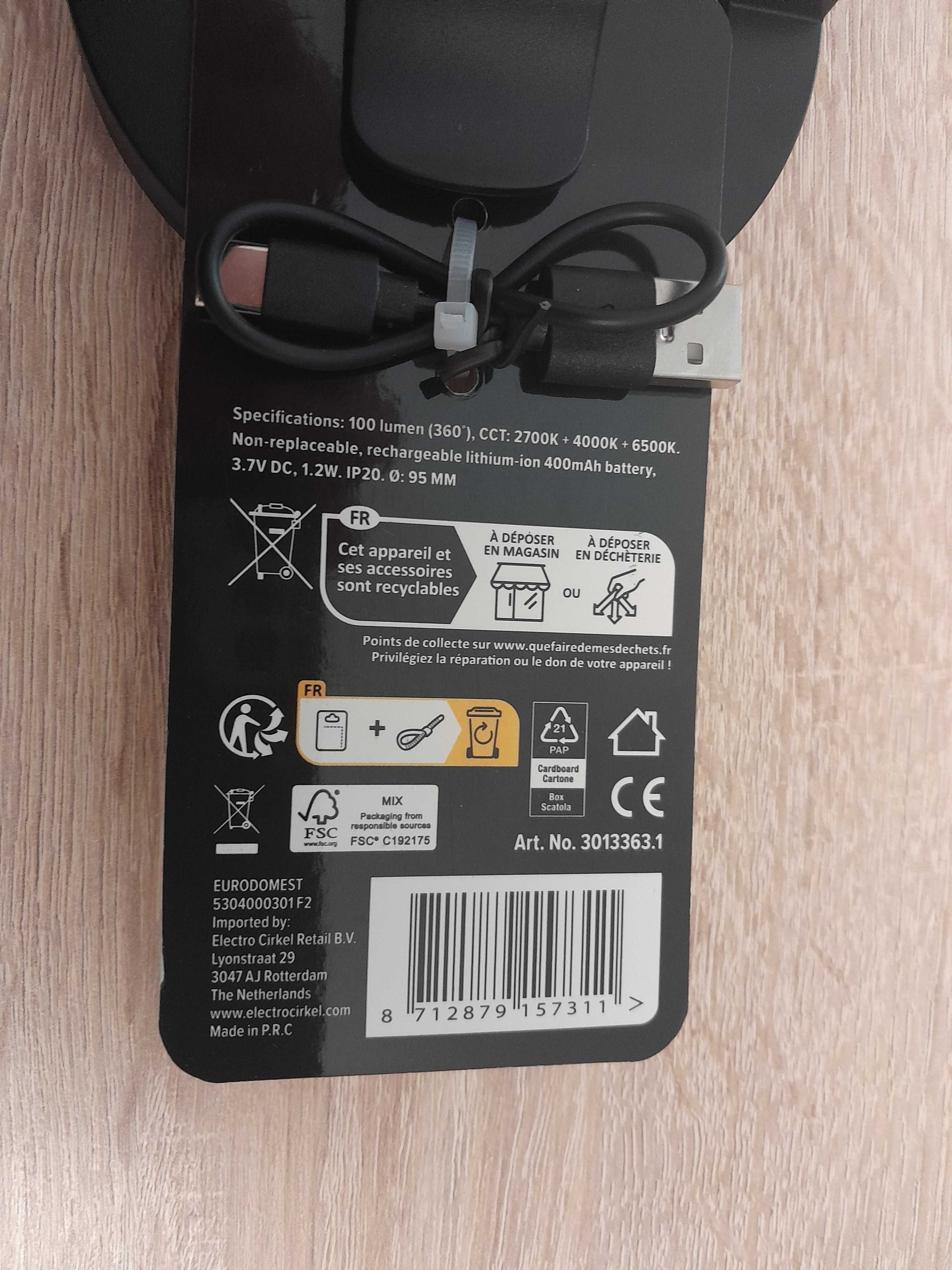 Nowa lampa, pierścień do selfie z klipsem, kabel USB, czarny, 400mAh