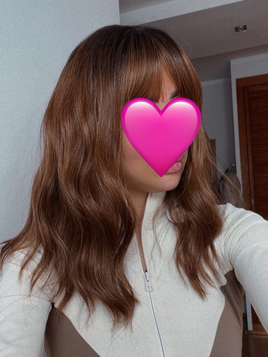 Rude włosy fale loki  grzywka peruka dla kobiet gęsta ciepły odcień