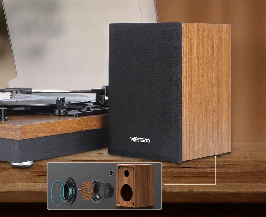 Gramofon z Bluetooth Retro z głośnikami stereo, Auto-Stop, Paskowy