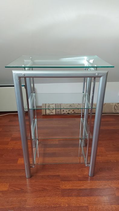 Regał 3 segmenty, półki szklane,szkielet metal