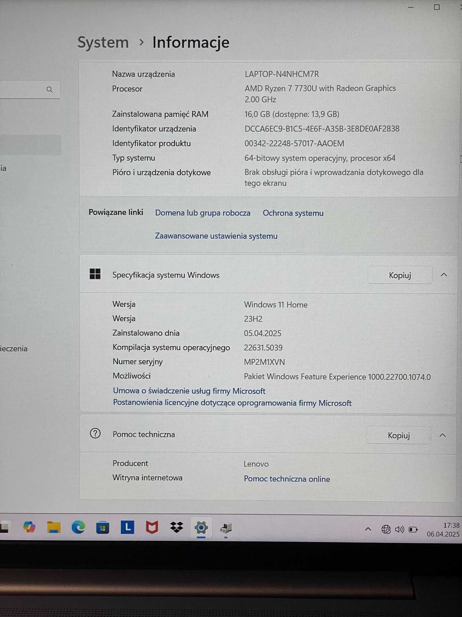 LENOVO IdeaPad Slim 5 16ABR8 16" IPS R7-7730U 16GB 512GB SSD Win 11 H