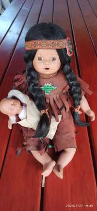 Porcelanowa lalka indianka z dzieckiem unikat