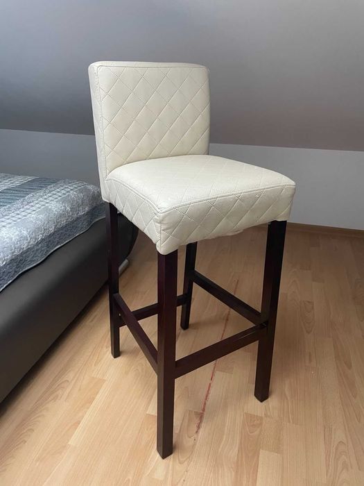 Hocker, krzesło barowe, wysokie krzesło, skóra - krem. OKAZJA