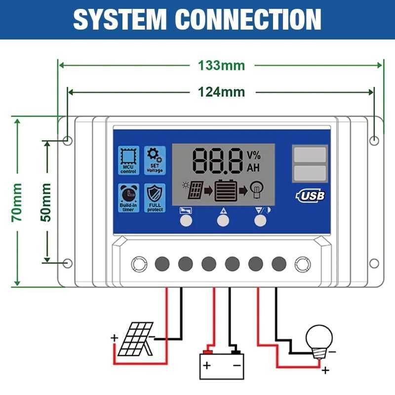 Контроллер заряда солнечных панелей 12V/24V PWM 30A