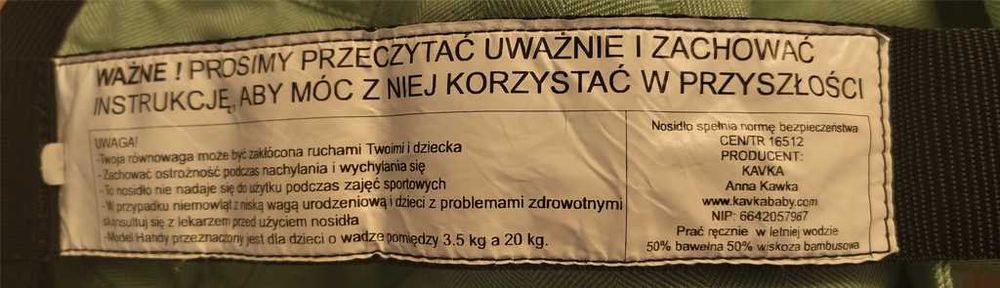 Nosidło Kavka Handy zieleń green ash herringbone bamboo