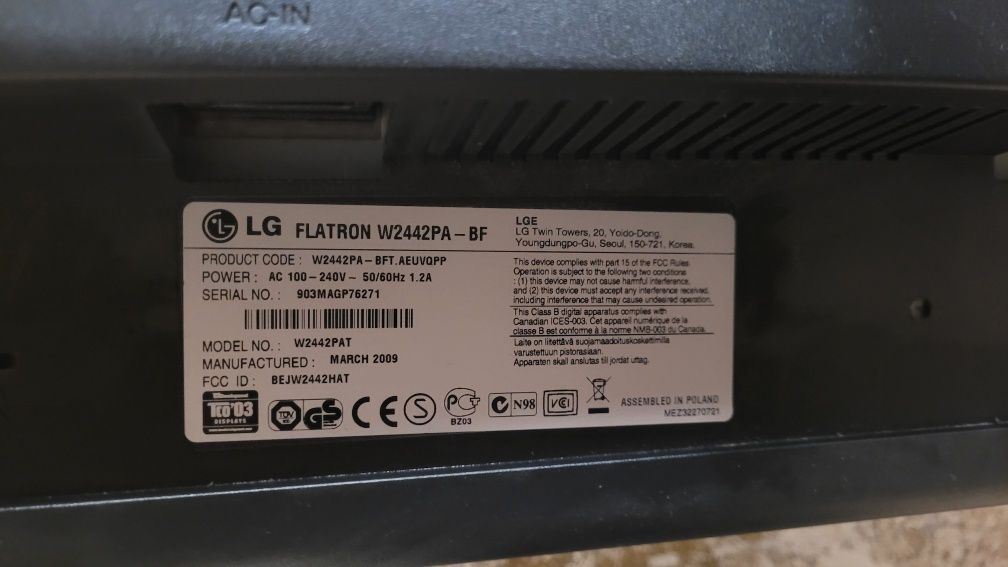 Монитор 24" LМонітор LG Electronics W2442PA-BF