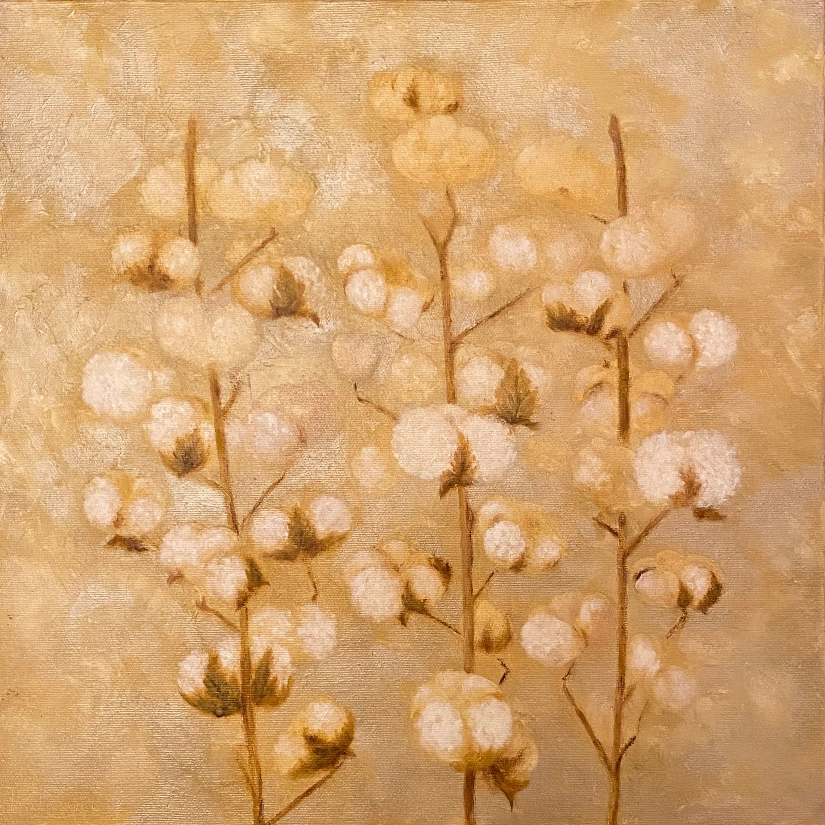 Триптих Бавовна 40*40 картина маслом натюрморт квіти с цветами