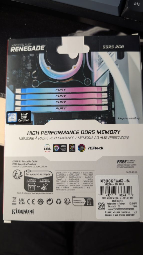 Продам ОЗУ Kingston DDR5 64GB (2x32GB) 6000Mhz FURY Renegade RGB