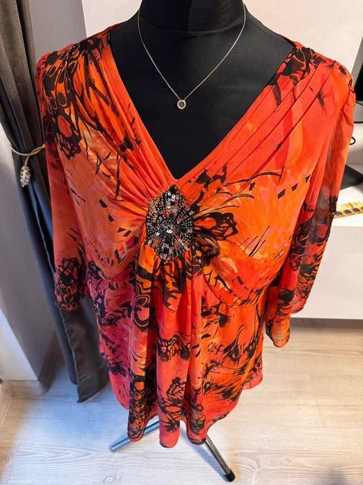 Pomarańczowa sukienka - bluzka trzy czwarte rękawy-Savoir rozm. XL-4XL