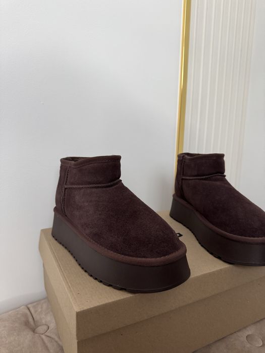 Ugg mini platform шоколад натуральний замш, овчина, фото вживу. Угги