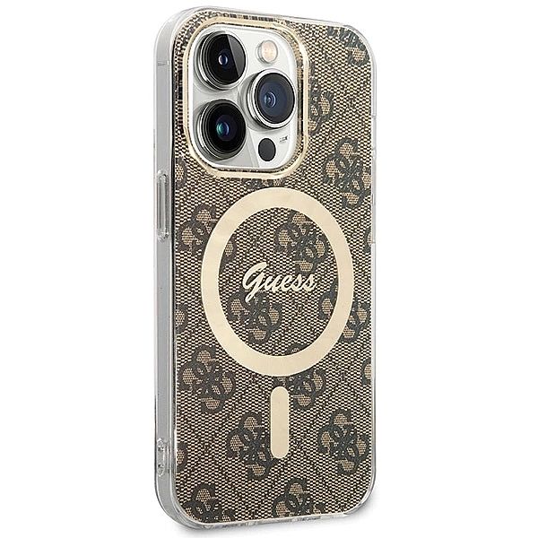 Etui Guess IML 4G MagSafe na iPhone 15 Pro - brązowe