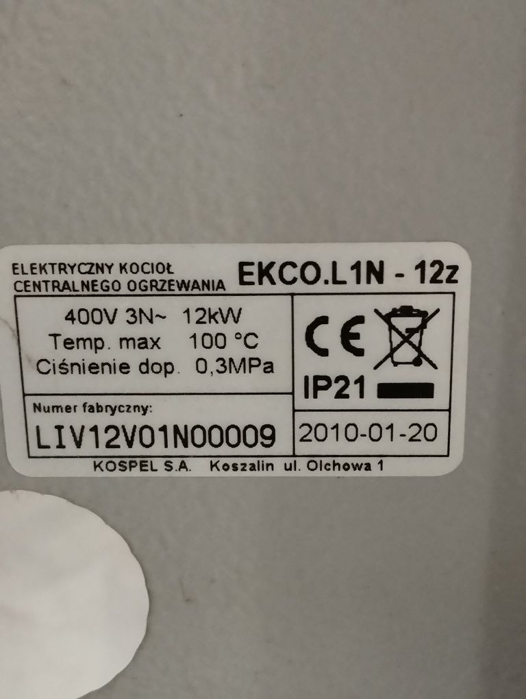 Energooszedny Kociol Kospel Ekco 12kW, elektryczny centralnego ogrzewa