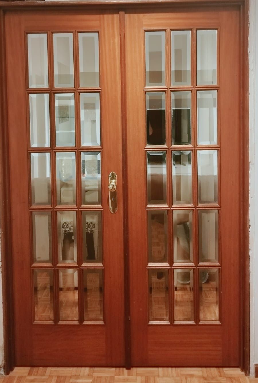 8 Portas de madeira com vidro jateado+fechadura/maçaneta/espelho