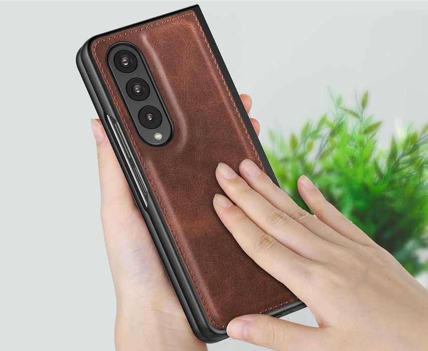 FOLUU etui skórzane do Samsung Galaxy Z Fold 4 5G 360 pancerne brązowe