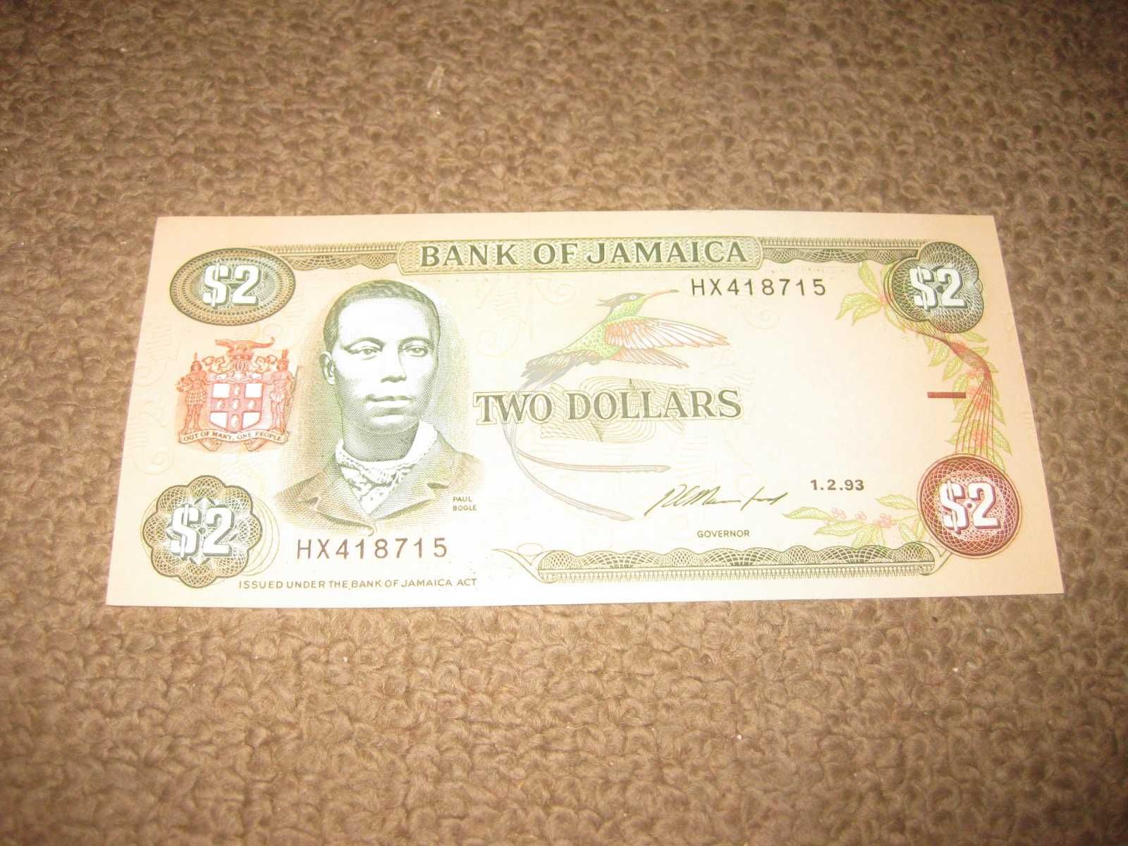 Nota da Jamaica "2 Dollars" UNC