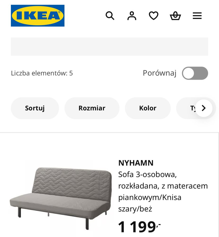 NYHAMN sofa 3 osobowa rozkafana