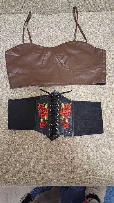 Топ екошкіра,шоколадний,ремінь -топ